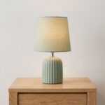Danny Home 27.5cm Sage Green Bedside Lamp - Ribbed Ceramic Accent Light - Image 2