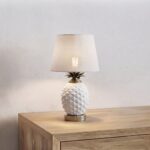Danny Home 45cm White Pineapple Table Lamp - Tropical Ceramic Bedside Light - Image 2