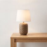 Danny Home TL-007-1 Bedside Light | Large Glossy Taupe Quilted Pottery Nightstand Lamp – 25x25x45cm - Image 2