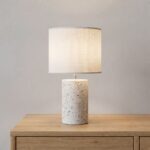 Danny Home 50cm White Terrazzo Table Lamp - Sleek Stone Pillar Light - Image 2