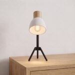 Danny Home TL-012 Bedside Light | Contemporary Black Tripod & Wood Collar White Accent Lamp – ~14x14x24cm - Image 2