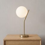 Danny Home TL-022 Bedside Light | Contemporary Satin Brass Angled Spine Spherical Orb Lamp – 19x15x40cm - Image 2
