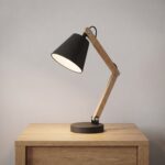 Danny Home TL-021-2 Task Light | Scandinavian Matte Black Metal & Adjustable Wood Arm Study Lamp – 22x12x37cm - Image 2