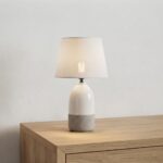 Danny Home TL-030-2 Bedside Lamp | White Glazed Ceramic and Grey Concrete Effect Accent Light - - Image 2