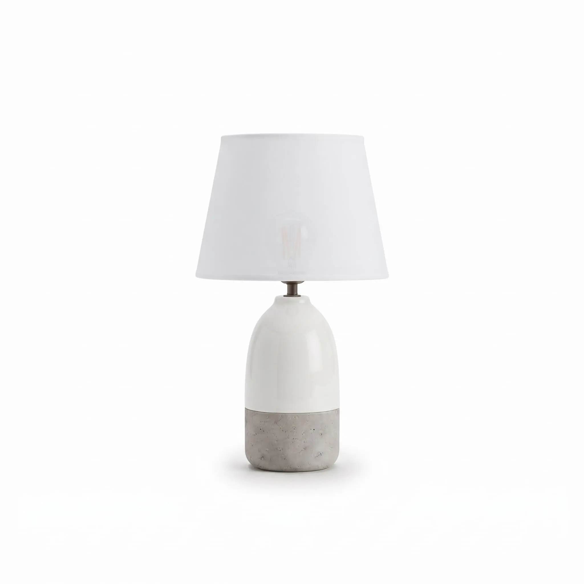 Side-Table-lamp_Furniture-Lighting_11721_3.webp Danny Home TL-030-2 Bedside Lamp | White Glazed Ceramic and Grey Concrete Effect Accent Light - - Image 1