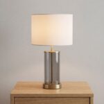Rowan Antique Brass and Smoked Glass Table Lamp - 71cm - Image 2