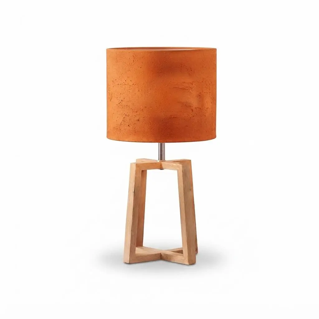 Side-Table-lamp_Furniture-Lighting_11724_3.webp Danny Home Modern Tripod Wooden Table Lamp with Khaki Linen Fabric Shade (25x25x44.5cm) - Image 1