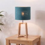 Modern Wooden Tripod Table Lamp (Yale Blue & Khaki) | Boho Bedside & Nightstand Light - 44.5cm - Image 2