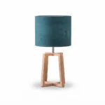 Modern Wooden Tripod Table Lamp (Yale Blue & Khaki) | Boho Bedside & Nightstand Light - 44.5cm