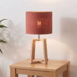 Modern Wooden Tripod Table Lamp (Dark Red) | Boho Bedside & Nightstand Light - 44.5cm - Image 2