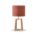Modern Wooden Tripod Table Lamp (Dark Red) | Boho Bedside & Nightstand Light - 44.5cm