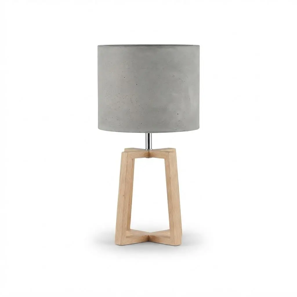 Side-Table-lamp_Furniture-Lighting_11728_3.webp Modern Wooden Tripod Table Lamp (Grey & Khaki) | Boho Bedside & Nightstand Light - 44.5cm - Image 1