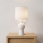 Danny Home TL-038-2 Bedside Light | Matte White Twin-Handle Amphora Ceramic Statement Lamp – ~18x18x38cm - Image 2