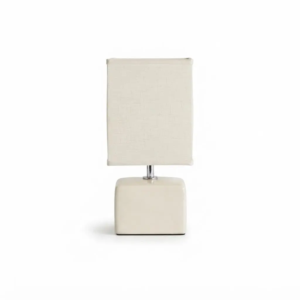 Side-Table-lamp_Furniture-Lighting_11733_3.webp Danny Home TL-040-1 Nightstand Light | Soft Cream Cuboid Porcelain Base Lamp with Rectangular Shade – ~14x10x28cm - Image 1