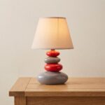 Danny Home Modern Stacking Stone Bedside Lamp (TL-048-1) | Grey & Red Ceramic Accent Light - 36cm - Image 2