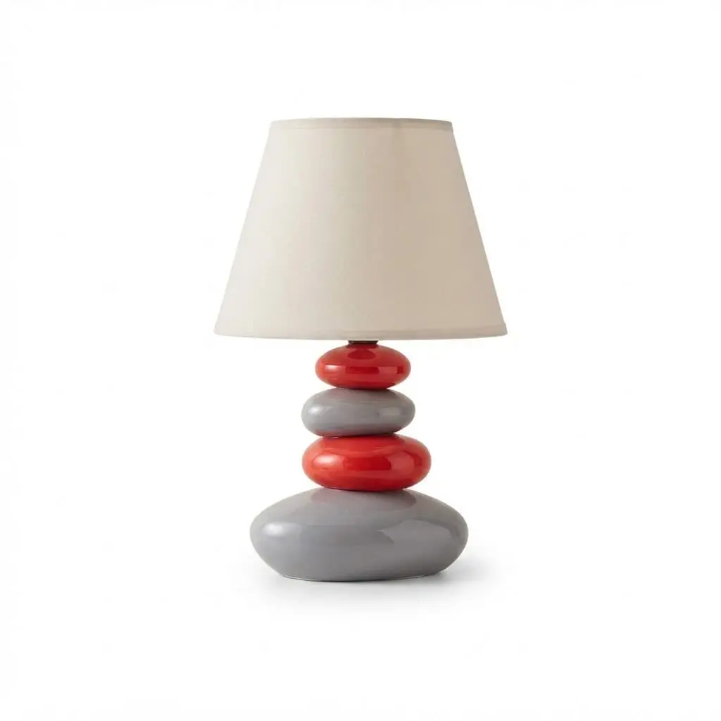Side-Table-lamp_Furniture-Lighting_11748_3.webp Danny Home Modern Stacking Stone Bedside Lamp (TL-048-1) | Grey & Red Ceramic Accent Light - 36cm - Image 1