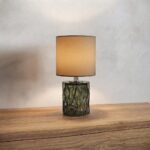 Danny Home TL-049-3 Bedside Lamp | Greenish Charcoal Smoked Textured Glass Base Accent Light – ~15x15x34cm - Image 2