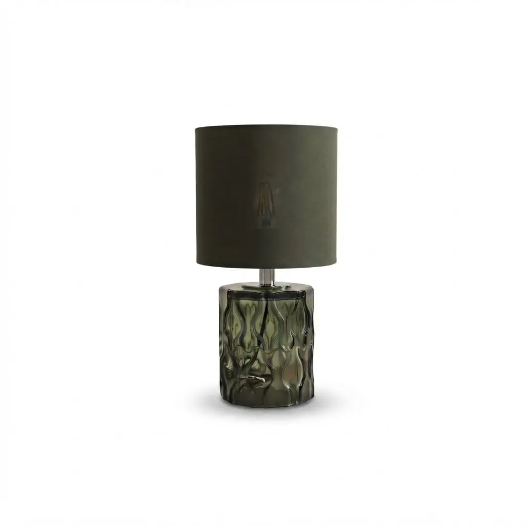 Side-Table-lamp_Furniture-Lighting_11751_3.webp Danny Home TL-049-3 Bedside Lamp | Greenish Charcoal Smoked Textured Glass Base Accent Light – ~15x15x34cm - Image 1