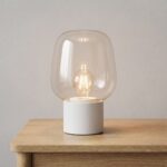 Danny Home Grey Stoneware Table Lamp | Modern Clear Glass Bedside Light – 17.5x17.5x27.5cm - Image 2