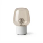 Danny Home Grey Stoneware Table Lamp | Modern Clear Glass Bedside Light – 17.5x17.5x27.5cm