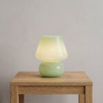 Danny Home Green Striped Mushroom Table Lamp | Retro Glass Nightstand Light (15x15x18cm) - Image 2