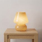 Danny Home Yellow Striped Mushroom Table Lamp | Retro Glass Nightstand Light (15x15x18cm) - Image 2