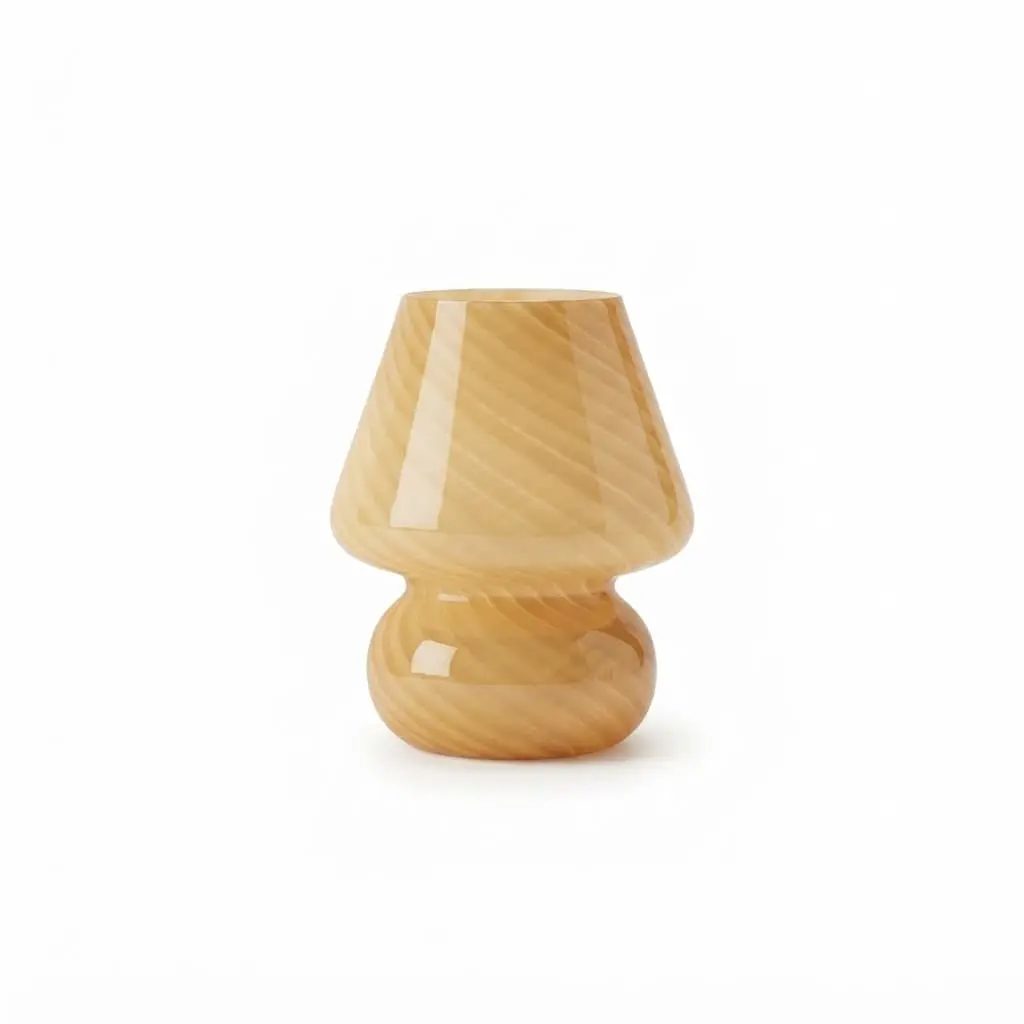 Side-Table-lamp_Furniture-Lighting_11758_3.webp Danny Home Yellow Striped Mushroom Table Lamp | Retro Glass Nightstand Light (15x15x18cm) - Image 1