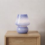 Danny Home Grey Striped Mushroom Table Lamp | Retro Glass Nightstand Light (15x15x18cm) - Image 2