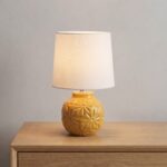 Danny Home TL-057-01 Bedside Lamp | Yellow Embossed Floral Ceramic Accent Light – ~20x20x33cm - Image 2