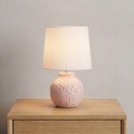 Danny Home Textured Ceramic Table Lamp with Cream Fabric Shade (33cm Height) – Model TL-057-03 (Light Pink) - Image 2