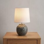 Danny Home Textured Ceramic Table Lamp with Cream Fabric Shade (33cm Height) – Model TL-057-06 (Charcoal Grey) - Image 2