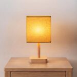 Danny Home Mustard Yellow Bedside Lamp | Natural Wood Base Small Desk Lamp (13x13x24cm) - Image 2