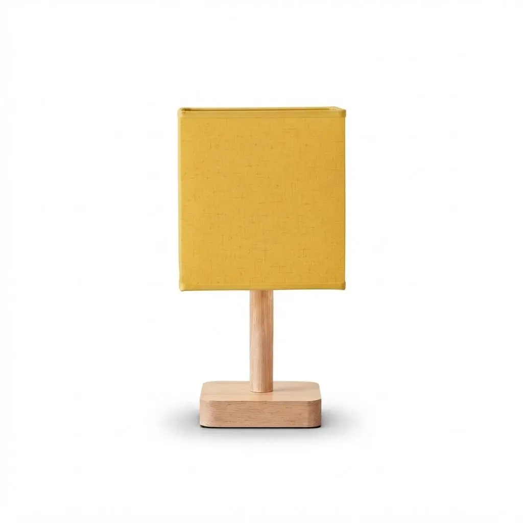 Side-Table-lamp_Furniture-Lighting_11794_3.webp Danny Home Mustard Yellow Bedside Lamp | Natural Wood Base Small Desk Lamp (13x13x24cm) - Image 1