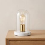Danny Home Marble White Wooden Table Lamp with Clear Glass Shade (14x14x22cm) - Image 2