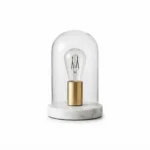 Danny Home Marble White Wooden Table Lamp with Clear Glass Shade (14x14x22cm)