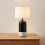 Danny Home TL-028 Bedside Light | High-Gloss Black and Textured Stone White Ceramic Base Lamp – ~22x22x45.5cm - Image 2
