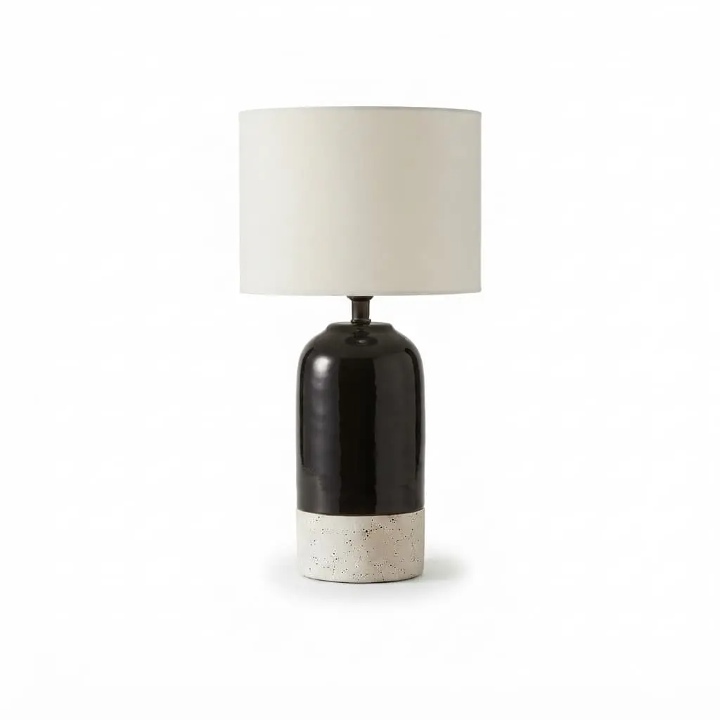 Side-Table-lamp_Furniture-Lighting_15006_3.webp Danny Home TL-028 Bedside Light | High-Gloss Black and Textured Stone White Ceramic Base Lamp – ~22x22x45.5cm - Image 1