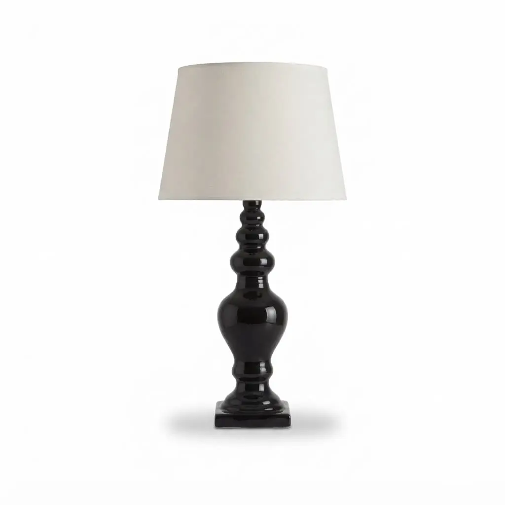 Side-Table-lamp_Furniture-Lighting_15011_3.webp Danny Home TL-036-3 Bedside Light | High-Gloss Black Baluster Urn Ceramic Accent Lamp – ~22x22x42cm - Image 1