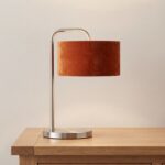 Danny Home Modern Metal Table Lamp with Luxury Burgundy Velvet Fabric Shade (23.5x18x50cm) – Silver Base - Image 2