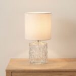 Danny Home Premium Textured Glass Table Lamp with Beige Fabric Drum Shade – 28.5cm Modern Bedside Accent Light - Image 2