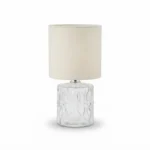 Danny Home Premium Textured Glass Table Lamp with Beige Fabric Drum Shade – 28.5cm Modern Bedside Accent Light