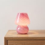 Danny Home Red Striped Mushroom Table Lamp | Retro Glass Nightstand Light (15x15x18cm) - Image 2