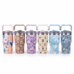 Sitarayuri Floral Insulated Tumbler 600ml – Double-Wall Stainless Steel Travel Mug with Carry Handle (Model MCM-13)