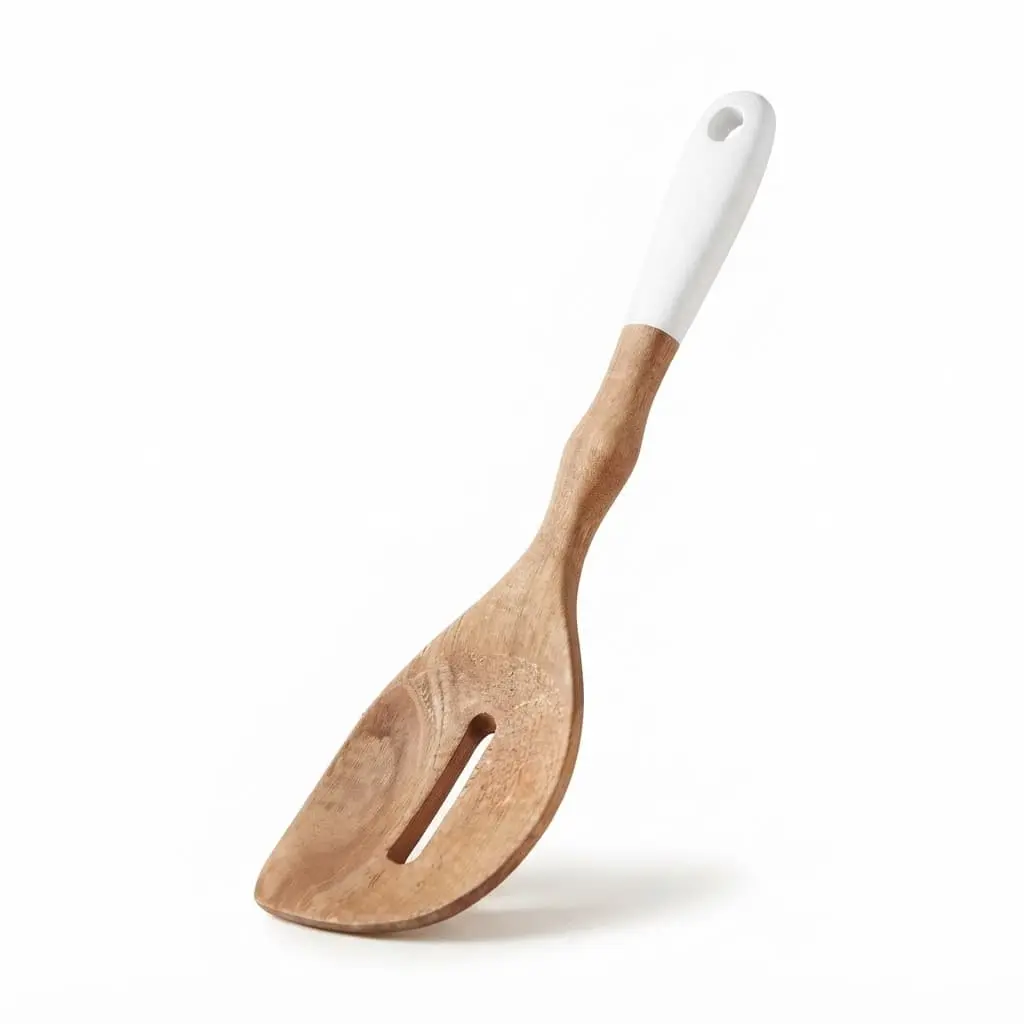 Slotted-spoon-30.5cm-wood_Kitchenware_12226_3.webp Premium 30.5cm Beechwood Slotted Serving Spoon – Non-Stick Kitchen Basting Ladle with White Ceramic Handle Grip (Model DH3678-WHITE) - Image 1