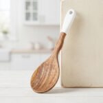 Premium 30.5cm Beechwood Solid Serving Spoon – Non-Stick Kitchen Cooking Ladle with White Ceramic Handle Grip (Model DH3681-WHITE) - Image 2