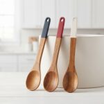 Premium 33cm Acacia Wood Solid Serving Spoon – Heavy-Duty Non-Stick Stirring Ladle with Tri-Color Handle Accents (Model DH3880-RBW) - Image 2