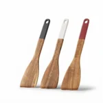 Premium 32.5cm Acacia Wood Solid Turner – Heavy-Duty Non-Stick Stirring Spatula with Tri-Color Handle Accents (Model DH3879-RBW)