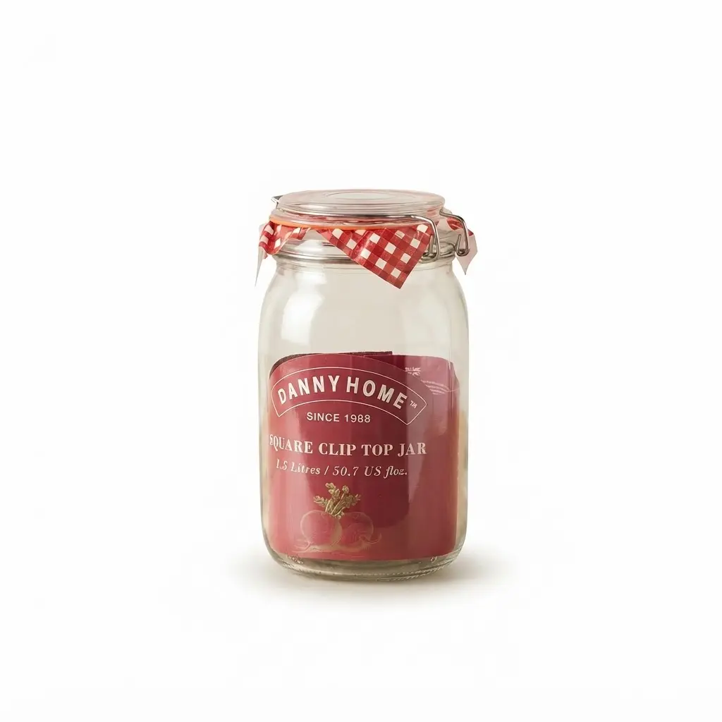 Square-clip-top-jar-1.5L_Kitchenware_11862_3.webp Danny Home 1.5L Clear Glass Mason Storage Jar with Airtight Clip Top Lid - SKU 1966-36 - Image 1
