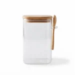 1400ml Square Borosilicate Glass Storage Canister – Eco-Friendly Pantry Organizer Jar with Airtight Bamboo Lid and Wooden Spoon (1966-75S)