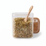 800ml Square Borosilicate Glass Storage Canister – Eco-Friendly Pantry Organizer Jar with Airtight Bamboo Lid and Wooden Spoon (1966-77S) - Image 2